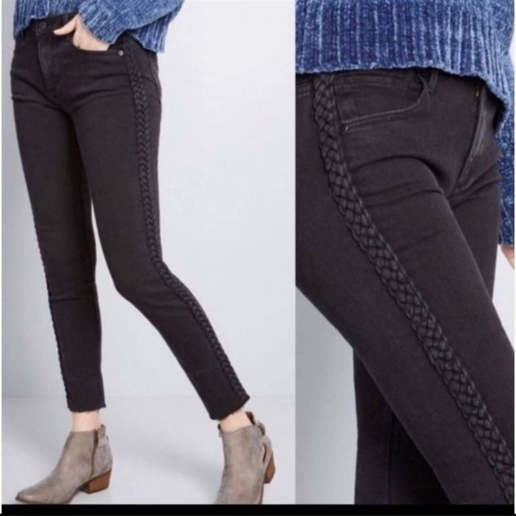 Driftwood Braided Side Jackie Skinny Raw Hem Black Jeans - 27 - Picture 2 of 15